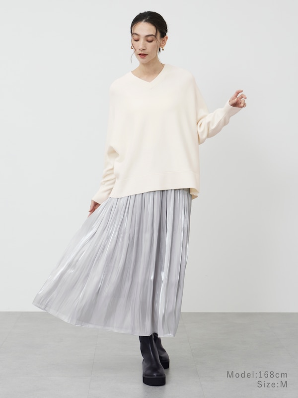 メタリックサテンプリーツスカー�ト