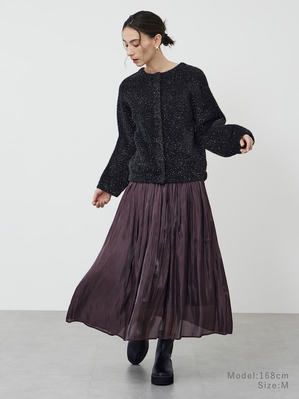 メタリックサテンプリーツスカート