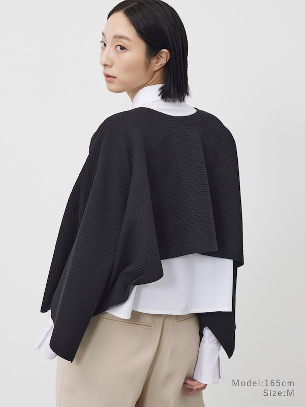 コットンブレンドニットケープ