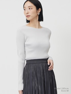 ラメリブボートネックセーター