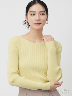 ラメリブボートネックセーター