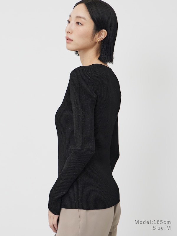 ラメリブボートネックセーター