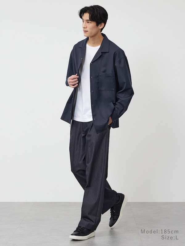 レーヨンブレンドオープンカラーシャツ