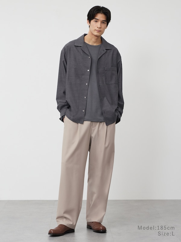 レーヨンブレンドオープンカラーシャツ