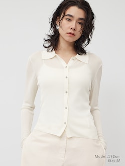 レーヨンブレンドシアーポロカーディガン