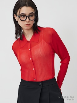 レーヨンブレンドシアーポロカーディガン