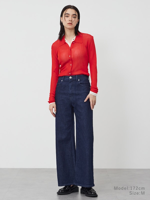 レーヨンブレンドシアーポロカーディガン