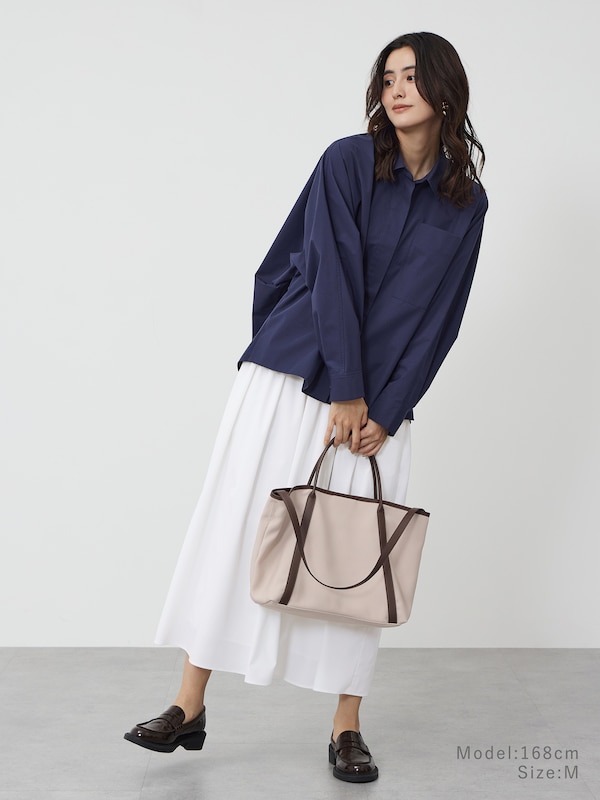 フェイクレザーパイピングトートバッグ