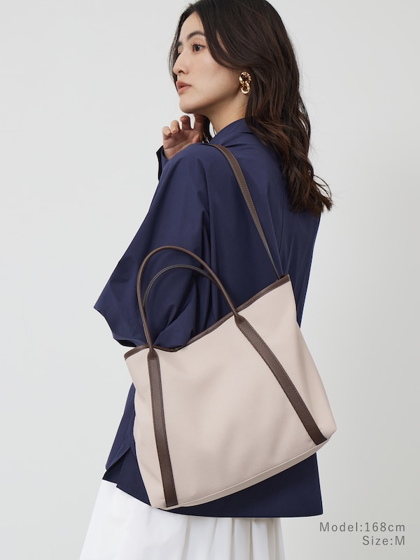 フェイクレザーパイピングトートバッグ