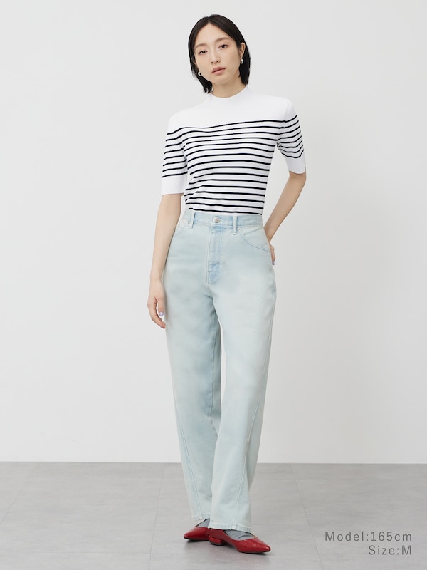 UVカットレーヨンブレンドハイネックリブセーター