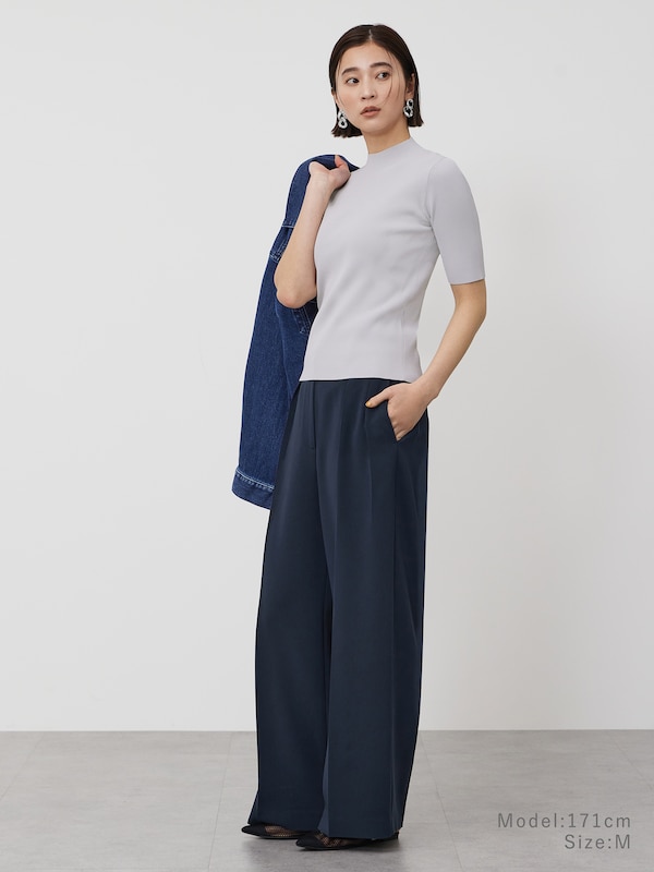 UVカットレーヨンブレンドハイネックリブセーター