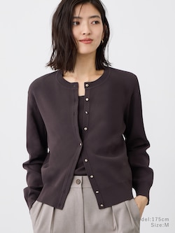 【いま売れてます】UVカットレーヨンブレンドメタルボタンカーディガン