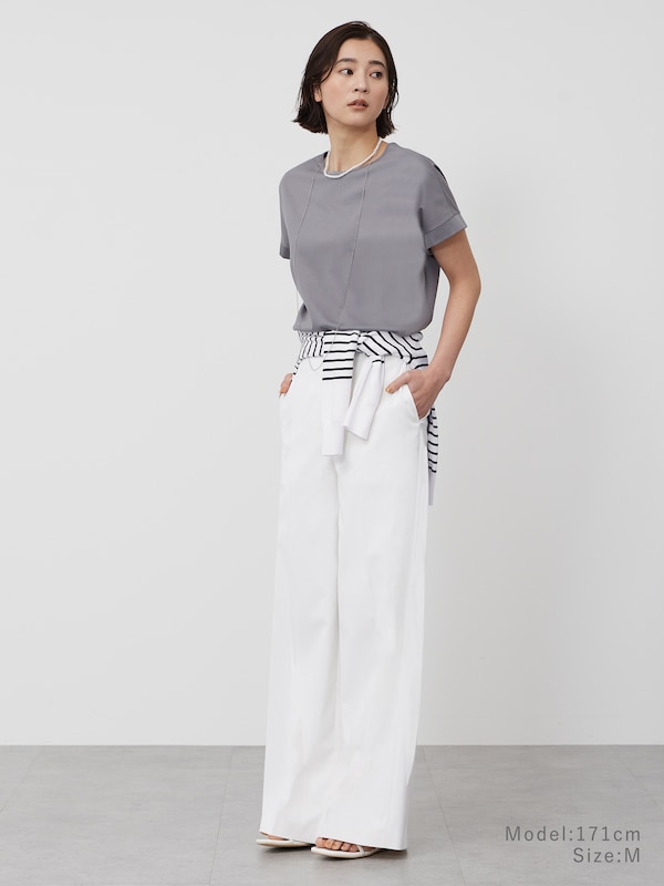 【丈長め】ワイドパンツ（リネンブレンド）