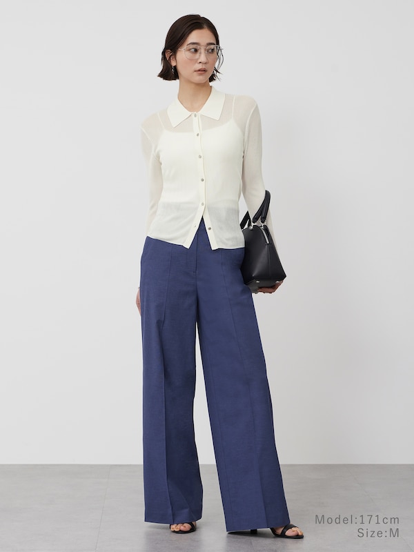 【丈長め】ワイドパンツ（リネンブレンド）