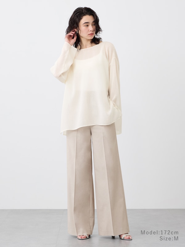 【丈長め】ワイドパンツ（リネンブレンド）