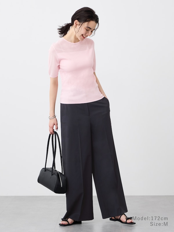【丈長め】ワイドパンツ（リネンブレンド）