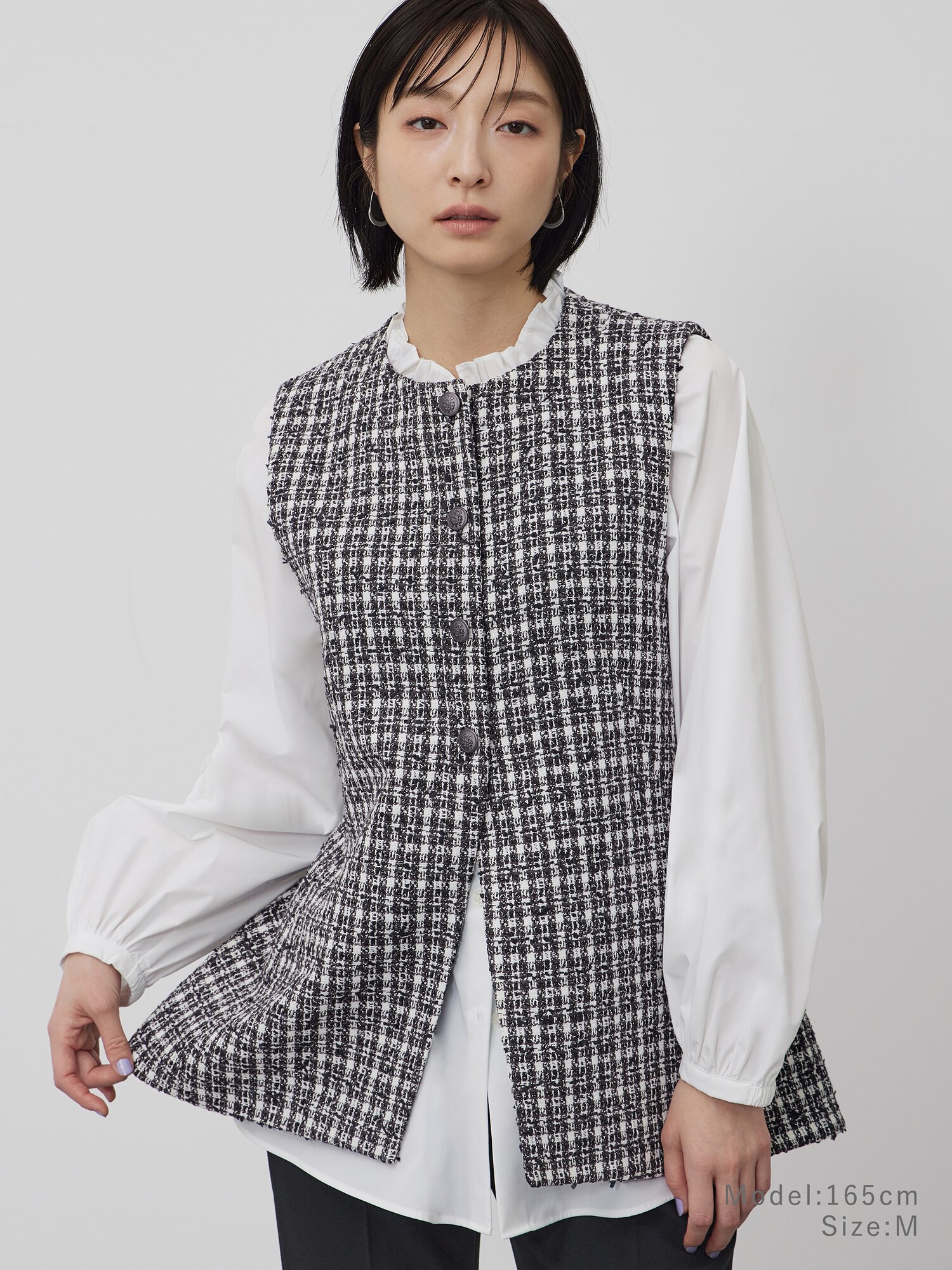 PLST 2025年 ツイードペプラムジレ ベスト ツイード S 完売 人気 PLST 2025年 ツイードペプラムジレ ベスト ツイード S 2025年最新