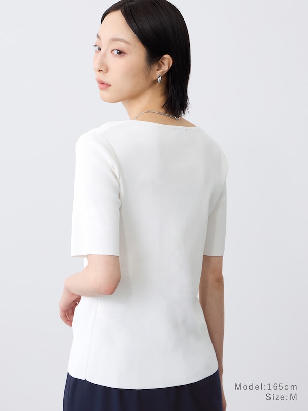 コットンアセテートブレンドスクエアネックニットT