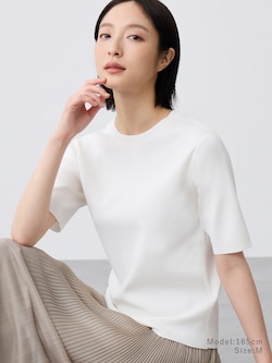 コットンアセテートブレンドクルーネックニットT