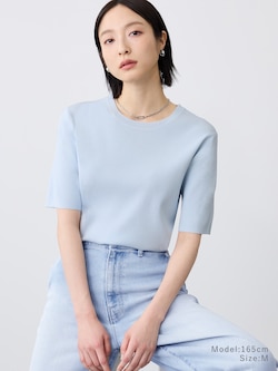 コットンアセテートブレンドクルーネックニットT