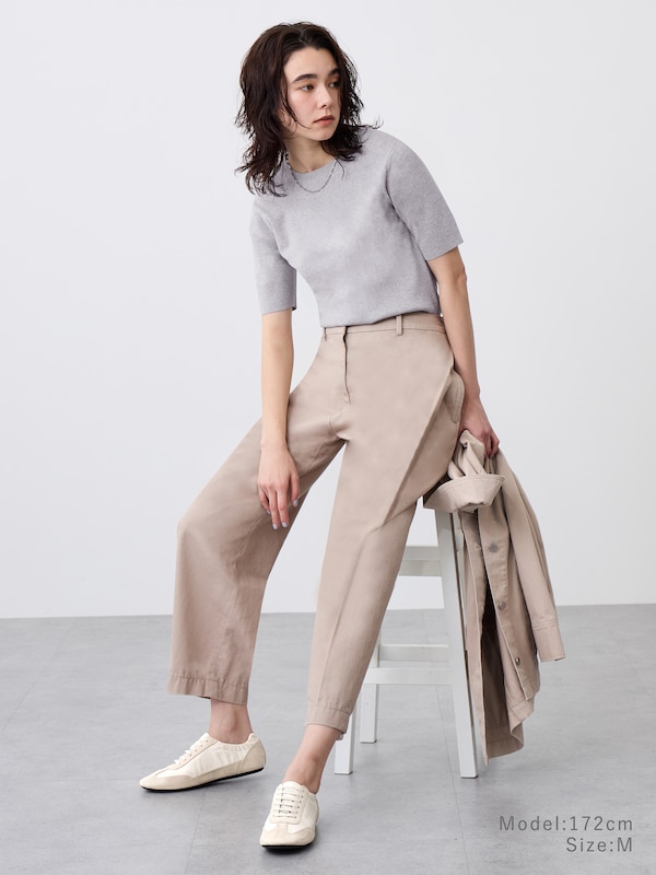 コットンアセテートブレンドクルーネックニットT