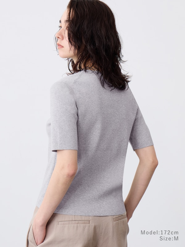 コットンアセテートブレンドクルーネックニットT