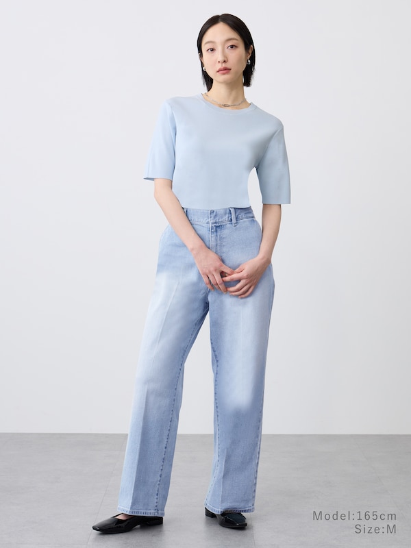 コットンアセテートブレンドクルーネックニットT