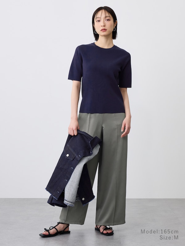 コットンアセテートブレンドクルーネックニットT