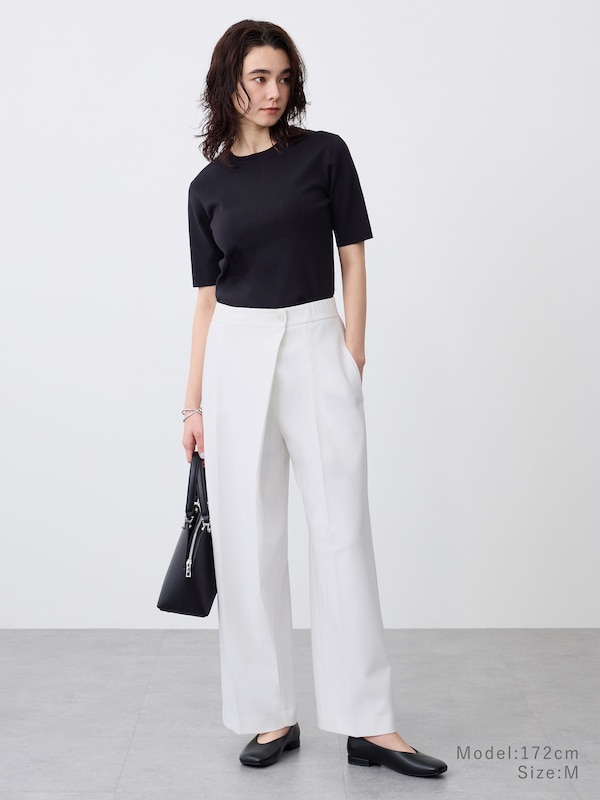 コットンアセテートブレンドクルーネックニットT