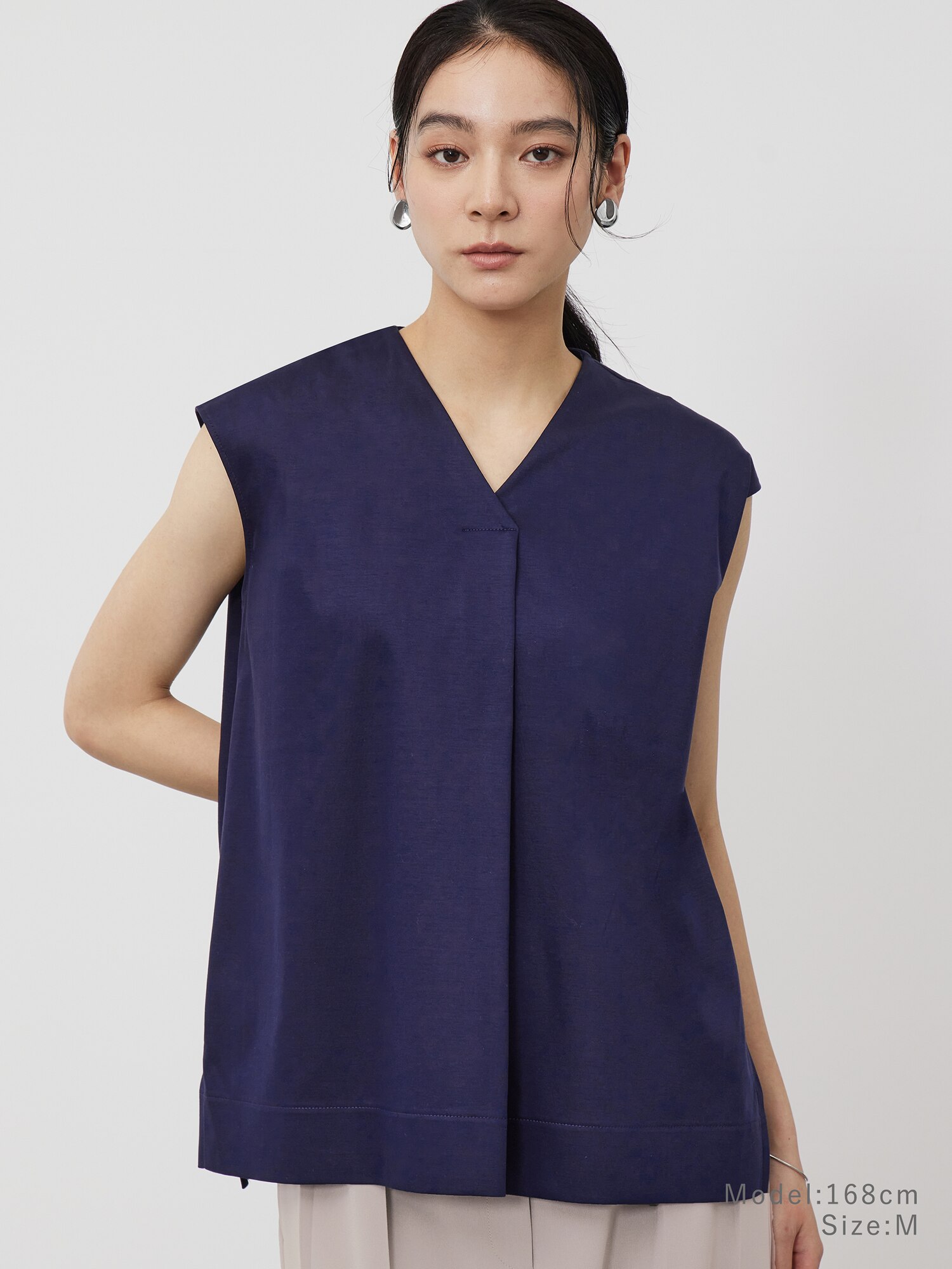 PLST プラステ　Ｖネック　フレンチスリーブ　ネイビー　オフィス　通勤 PLST(プラステ)公式 | レディースのTシャツ・カットソー (半袖
