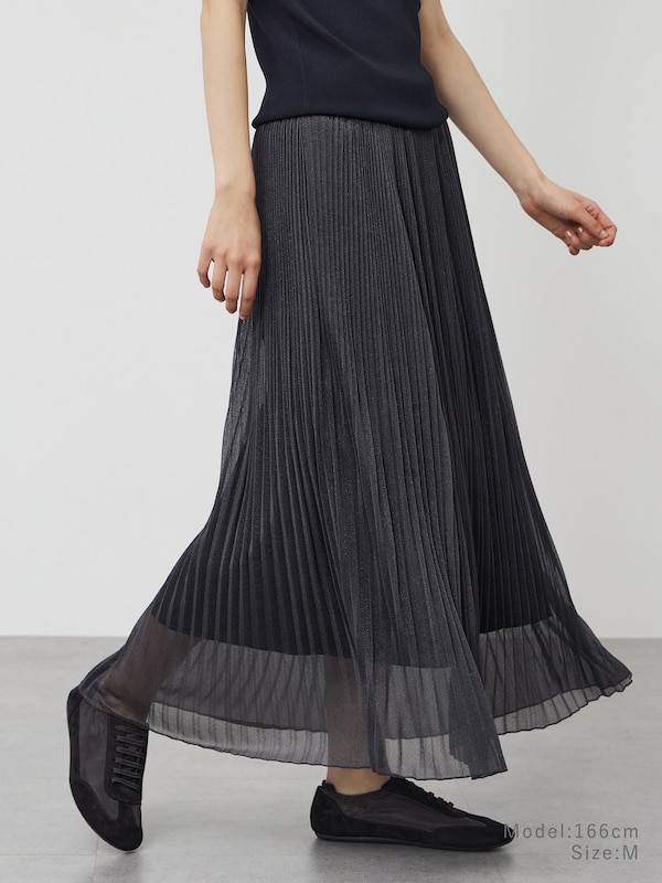 シャイニーメッシュプリーツスカート