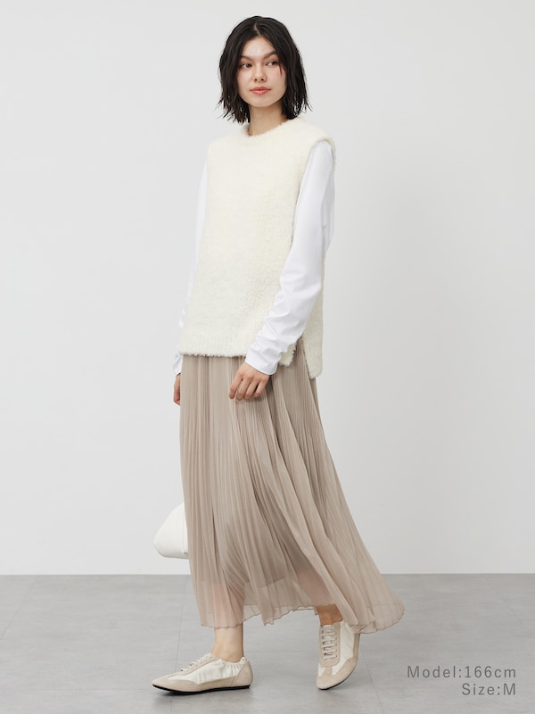 シャイニーメッシュプリーツスカート