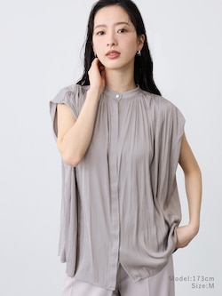 ライトサテンバンドカラーシャツ