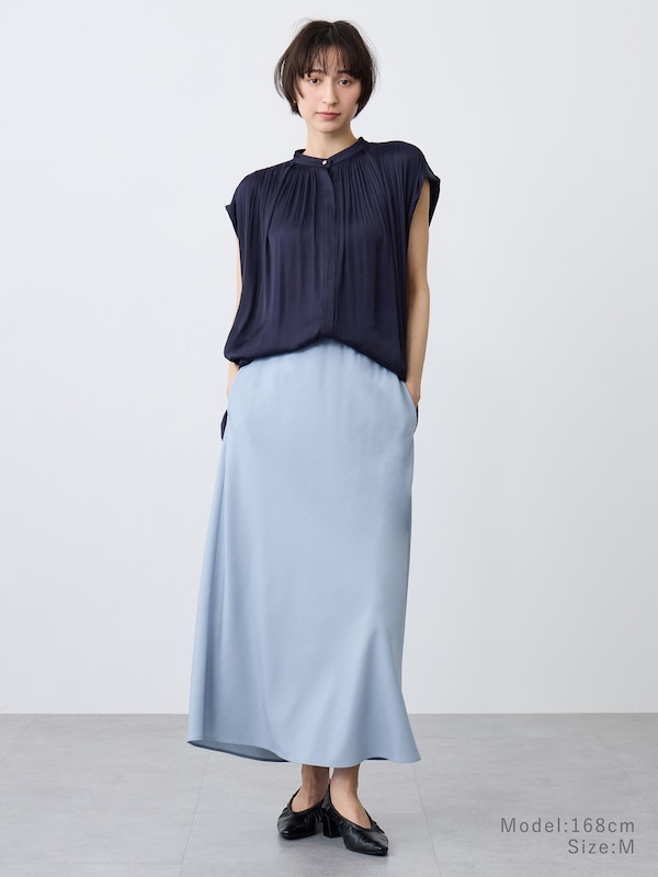 ライトサテンバンドカラーシャツ