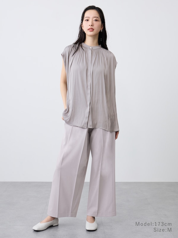 ライトサテンバンドカラーシャツ