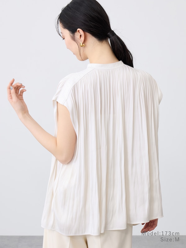 ライトサテンバンドカラーシャツ