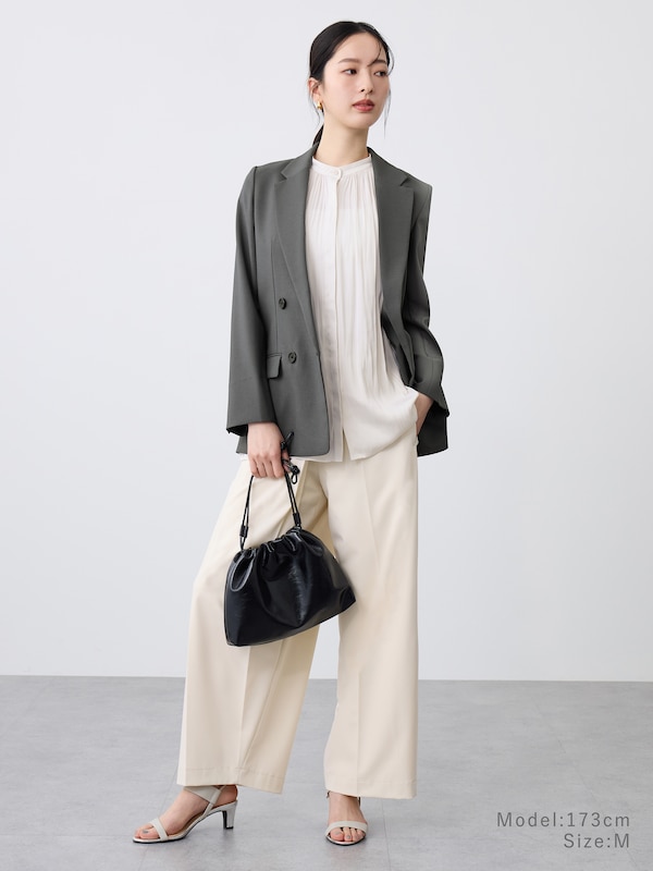 ライトサテンバンドカラーシャツ