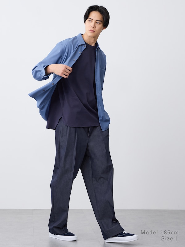 ストレッチコットンブレンドラウンドテールTシャツ