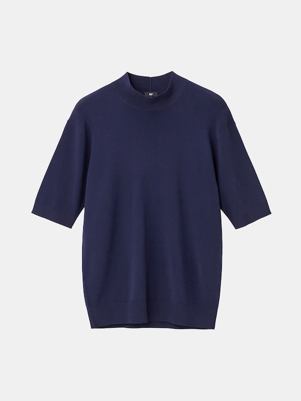 UVカットレーヨンブレンドモックネックニットTシャツ