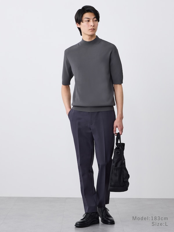 UVカットレーヨンブレンドモックネックニットTシャツ