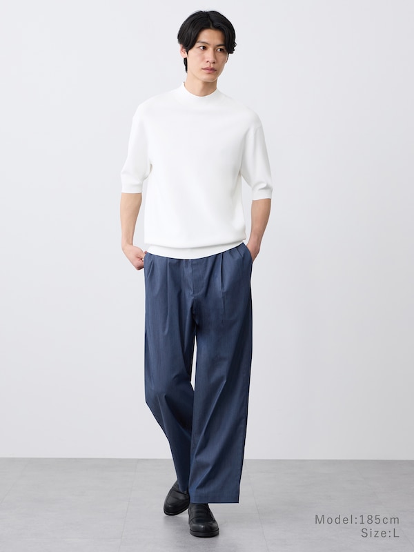 UVカットレーヨンブレンドモックネックニットTシャツ