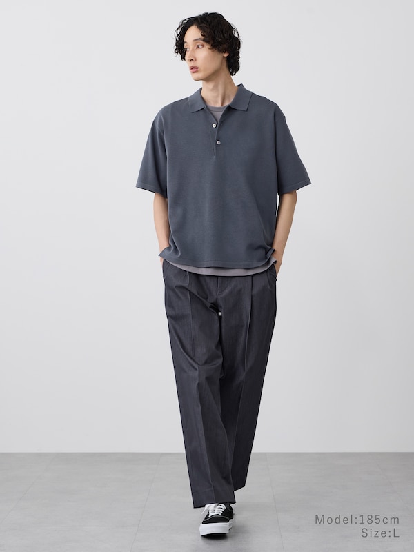 ウォッシャブルニットリラックスフィットニットポロ