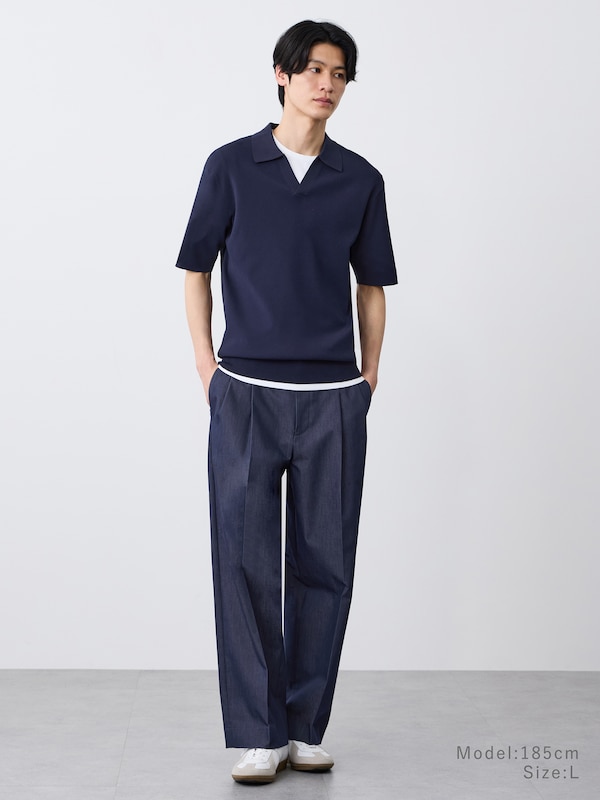 UVカットレーヨンブレンドスキッパ ーニットポロ