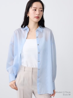 シアーメタルボタンシャツ（ストライプ）