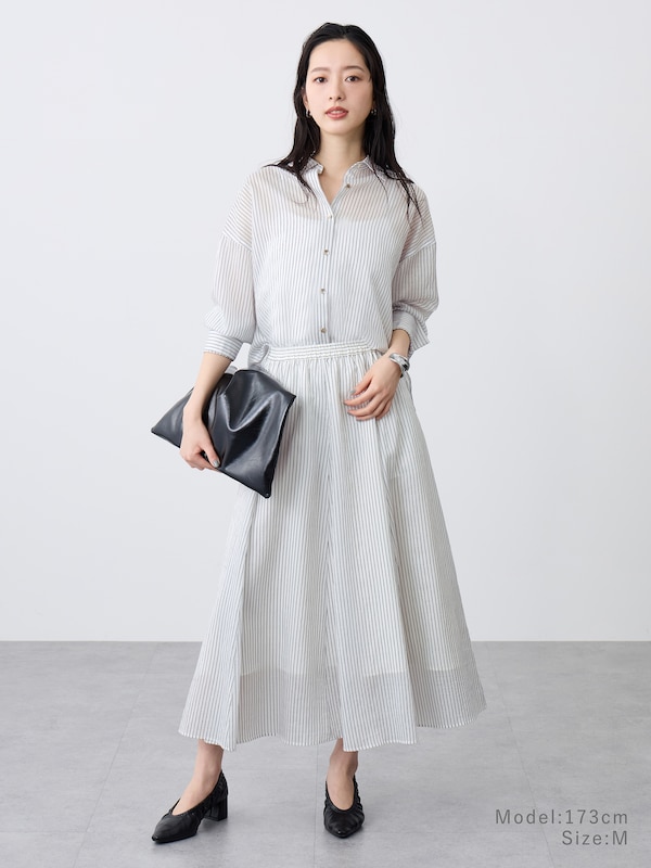 シアーメタルボタンシャツ（ストライプ）