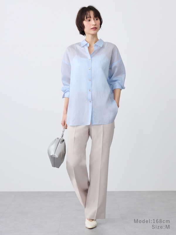 シアーメタルボタンシャツ（ストライプ）