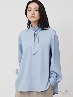 シャンブレーボウタイブラウス