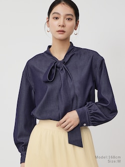 シャンブレーボウタイブラウス