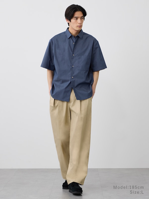 シャンブレーベルテッドワイドパンツ