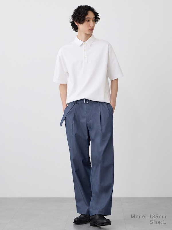 シャンブレーベルテッドワイドパンツ